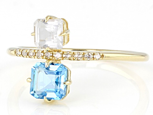 0.60ct Square Octagonal Swiss Blue Topaz With 0.31ctw Topaz And 0.04ctw Diamond 10k Yellow Gold Ring - Size 8