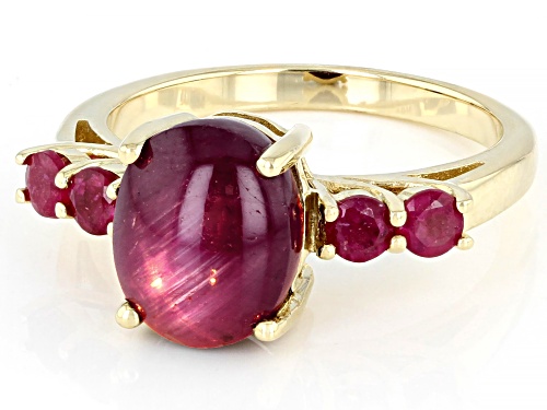 5.01ct Indian Star Ruby With 0.60ctw Mahaleo® Ruby 10k Yellow Gold Ring - Size 7