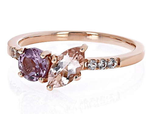 .40ct Cor-De-Rosa Morganite (TM), .54ct Color Shift Garnet With .11ctw Sapphire 10k Rose Gold Ring - Size 8