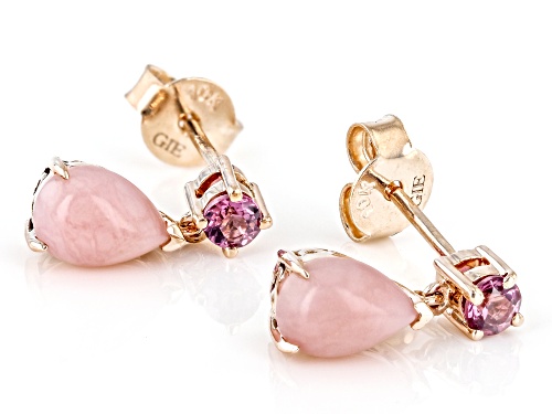 7x5mm Pink Opal With 0.05ctw Garnet 10k Rose Gold Earrings