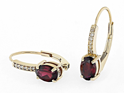 0.95ctw Raspberry Color Rhodolite And 0.03ctw White Diamond 10k Yellow Gold Earrings