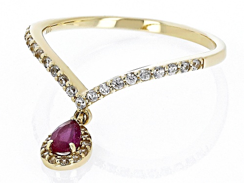 0.30ct Mahaleo® Ruby And 0.28ctw White Zircon 10k Yellow Gold Charm Ring - Size 8
