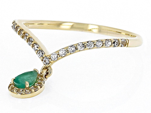 0.17ct Zambian Emerald And 0.28ctw White Zircon 10k Yellow Gold Charm Ring - Size 7