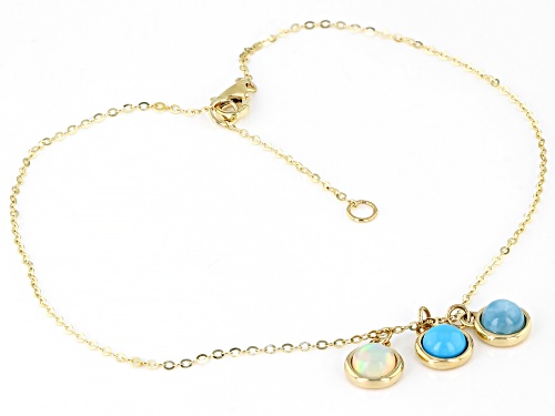 5mm Sleeping Beauty Turquoise with Ethiopian Opal and Larimar 10k Yellow Gold Anklet