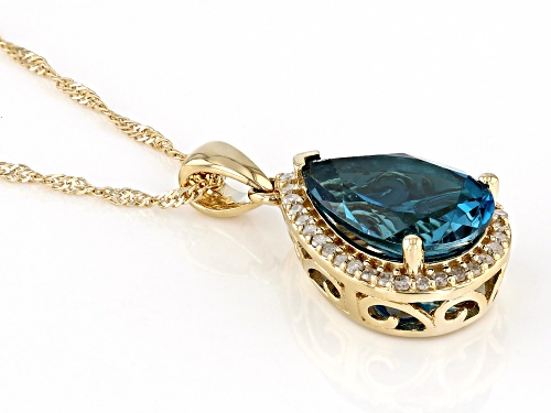 3.09ct London Blue Topaz And 0.13ctw White Diamond 10k Yellow Gold Pendant With Chain