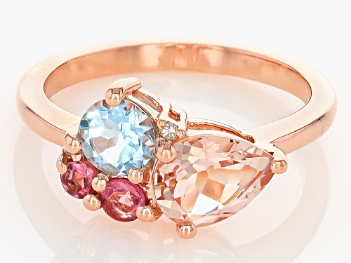 1.40ctw Cor-De-Rosa™ Morganite, Aquamarine, Pink Tourmaline And White Diamond 10k Rose Gold Ring - Size 6