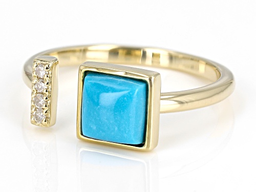 6x6mm Sleeping Beauty Turquoise And 0.03ctw White Diamond 10k Yellow Gold Cuff Ring - Size 8