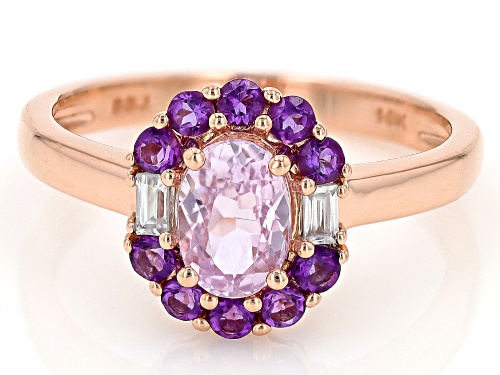 0.94ct Kunzite with 0.34ctw African Amethyst And 0.31ctw White Zircon 10k Rose Gold Ring - Size 7