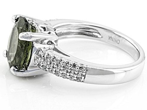 1.49ct Oval Moldavite And .24ctw Round White Zircon Sterling Silver Ring - Size 8