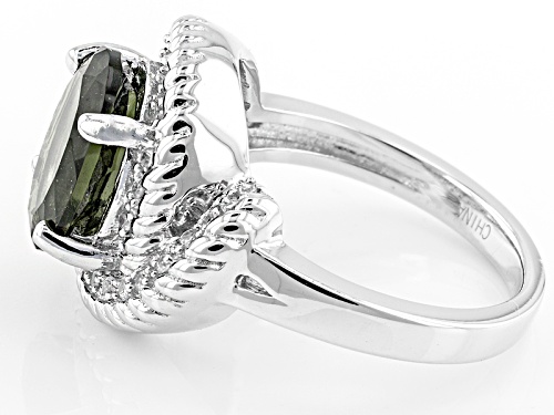 1.49ct Oval Moldavite And .16ctw Round White Zircon Sterling Silver Ring - Size 7