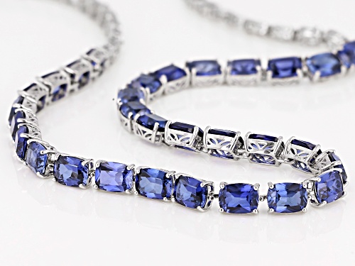 43.80ctw Rectangular Cushion Lab Created Blue Sapphire Rhodium Over Sterling Silver Necklace - Size 18