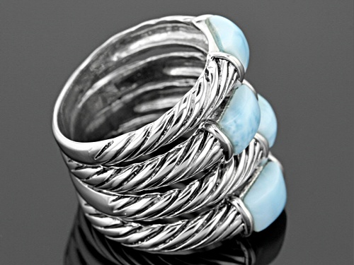 6x4mm Rectangular Cabochon Larimar Sterling Silver 4-Stone Stack Look Ring - Size 5