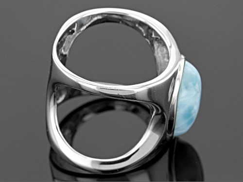 14x10mm Oval Cabochon Larimar Solitaire Sterling Silver Ring - Size 6.5