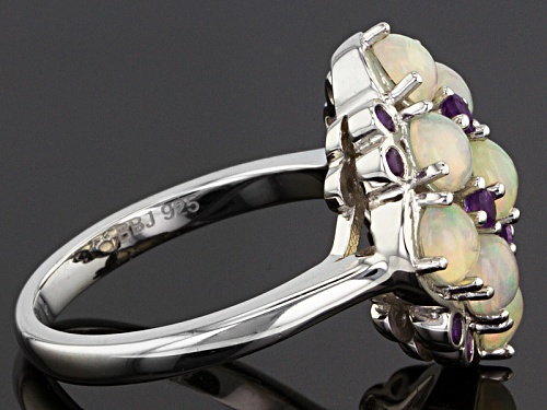 1.30ctw Round Ethiopian Opal With .24ctw Round African Amethyst Sterling Silver Ring - Size 5