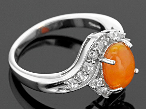 .85ct Oval Cabochon Orange Ethiopian Opal With .67ctw White Zircon Sterling Silver Ring - Size 12