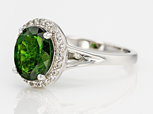 2.29ct Oval Chrome Diopside And .19ctw Round White Zircon Sterling Silver Ring - Size 12