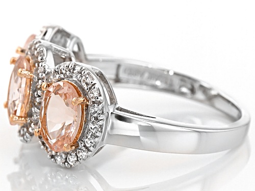 1.78ctw Oval Morganite With .32ctw Round White Zircon Sterling Silver Three-Stone Ring - Size 12