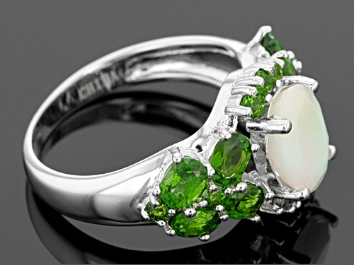 .79ct Oval Ethiopian Opal With 1.86ctw Russian Chrome Diopside Sterling Silver Ring - Size 4