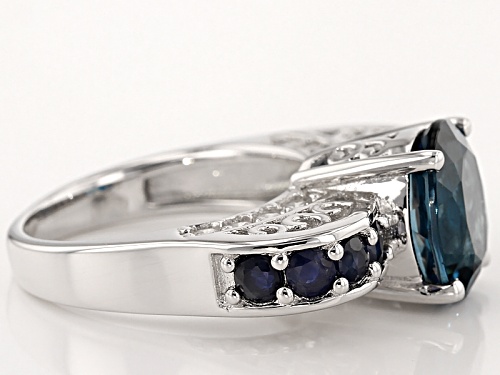 3.85ct London Blue Topaz With 1.02ctw Blue Sapphire And .68ctw White Zircon Sterling Silver Ring - Size 8