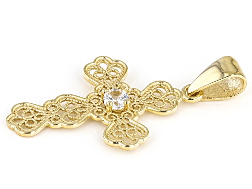 Artisan Collection of Turkey™ .10ct White Zircon 18k Yellow Gold Over Silver Cross Charm Pendant