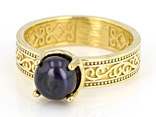 Artisan Collection of Turkey™ 7mm Black Cultured Freshwater Pearl 18k Yellow Gold Over Silver Ring - Size 10