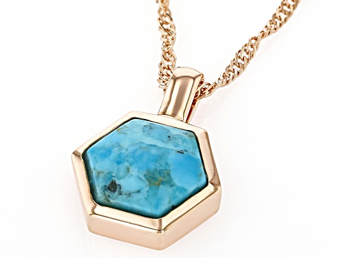 Timna Jewelry Collection™ 14x14mm Hexagon Blue Turquoise Solitaire Copper Pendant with Chian
