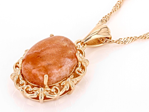 Timna Jewelry Collection™ 16x12mm Oval Sunstone Solitaire Copper Pendant With Chain