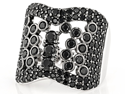 2.34ctw round black spinel rhodium over sterling silver band ring - Size 7