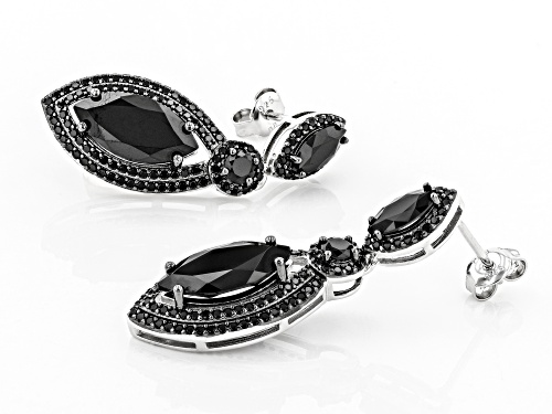 8.06ctw Marquise and Round Black Spinel Rhodium Over Sterling Silver Dangle Earrings