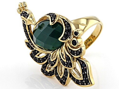 14x10mm onyx with 0.73ctw black spinel 18k gold over sterling silver peacock ring - Size 7