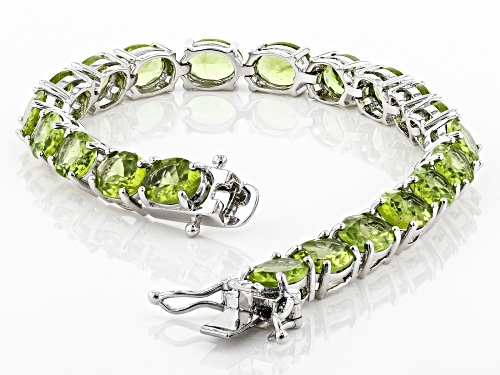20.53ctw Oval Manchurian Peridot™ Rhodium Over Sterling Silver Tennis Bracelet - Size 8