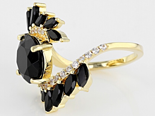 4.90ctw round & marquise black spinel with .57ctw white zircon 18K gold over silver bypass ring - Size 7