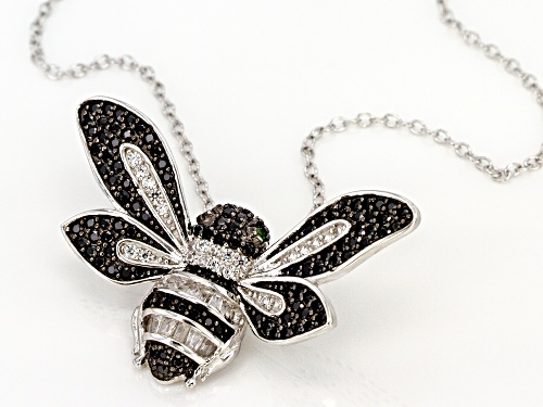1.11ctw Black Spinel, White Zircon and Chrome Diopside Rhodium Over Silver Bee Slide With Chain