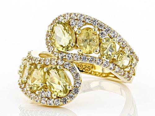 2.04CTW OVAL YELLOW APATITE WITH .93CTW WHITE ZIRCON 18K YELLOW GOLD OVER SILVER RING - Size 8