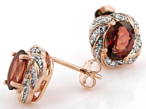 1.17ctw Red Labradorite with .26ctw White Zircon 18k Rose Gold Over Sterling Silver Stud Earrings