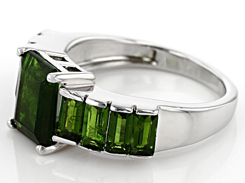 3.41ctw Emerald Cut & Baguette Russian Chrome Diopside Rhodium Over Sterling Silver Ring - Size 7