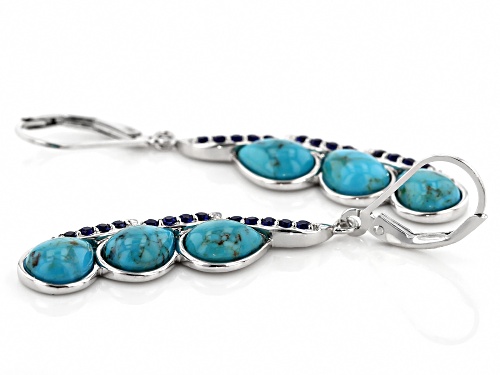 8x6mm turquoise with 0.42ctw lab created sapphire rhodium over sterling silver earrings
