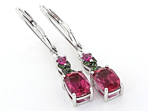 1.22ctw Lab Bixbite, .09ctw Lab Ruby & .51ctw Russian Chrome Diopside Rhodium Over Silver Earrings