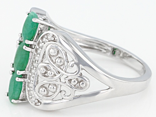 .56CTW OVAL ZAMBIAN EMERALD WITH .15CTW WHITE ZIRCON RHODIUM OVER SILVER 3-STONE RING - Size 8