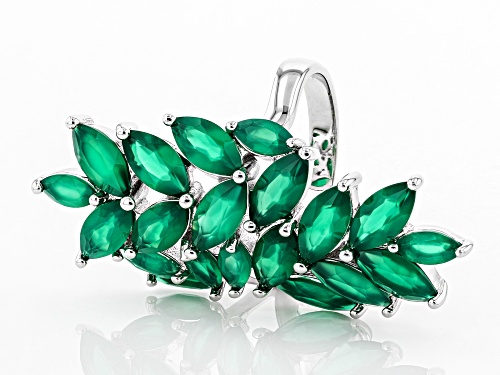 8X4mm and 6X3mm marquise green onyx rhodium over sterling silver leaf ring - Size 8