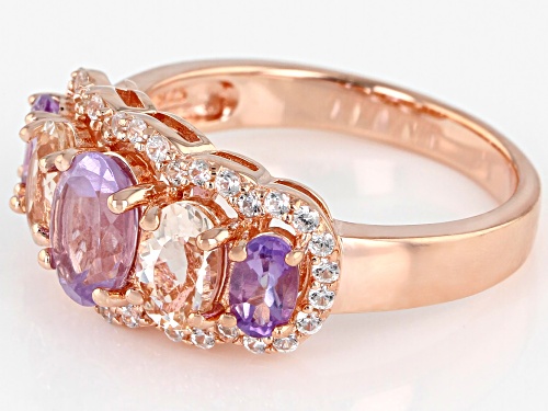 2.08ctw Lavender Amethyst, Morganite, And White Zircon 18k Rose Gold Over Silver Ring - Size 7