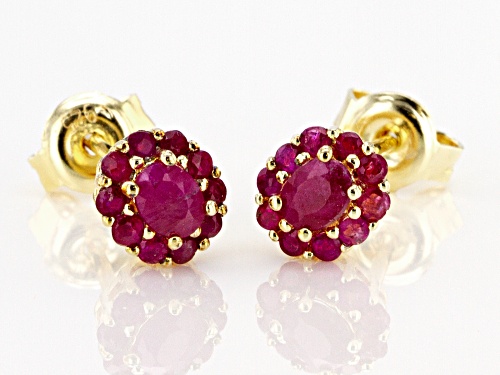 .94CTW OVAL AND ROUND BURMESE RUBY 18K YELLOW GOLD OVER STERLING SILVER STUD EARRINGS