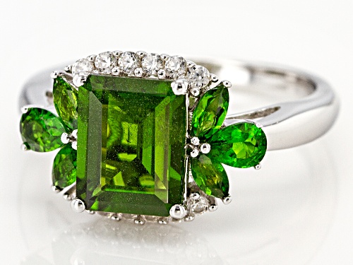 2.56ctw Mixed Shapes Chrome Diopside with .17ctw White Zircon Rhodium Over Silver Ring - Size 9