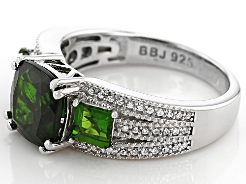 2.42CTW CHROME DIOPSIDE WITH .32CTW WHITE ZIRCON RHODIUM OVER SILVER RING - Size 8