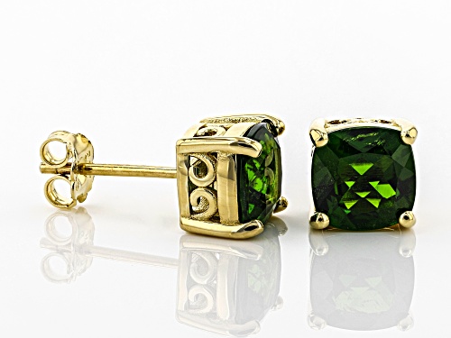 2.67CTW SQUARE CUSHION RUSSIAN CHROME DIOPSIDE 18K YELLOW OVER SILVER SOLITAIRE STUD EARRINGS