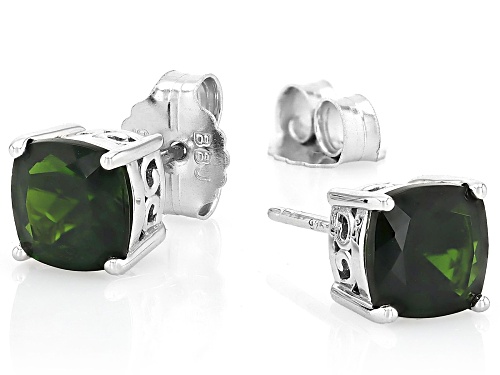 2.67CTW SQUARE CUSHION RUSSIAN CHROME DIOPSIDE RHODIUM OVER STERLING SILVER EARRINGS