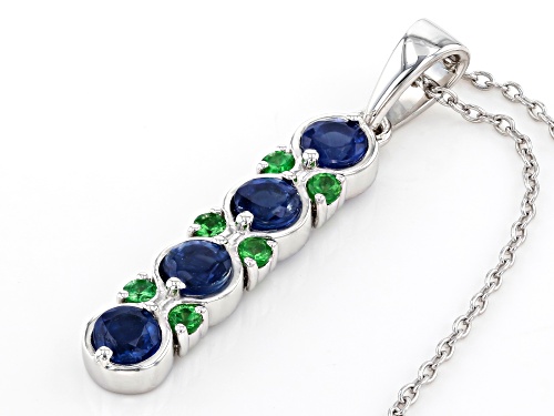 1.25ctw Round Kyanite With .25ctw Round Tsavorite Sterling Silver Dangle Pendant With Chain