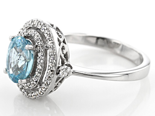 1.59ct Oval Blue Zircon with .36ctw Round White Zircon Rhodium Over Sterling Silver Ring - Size 12