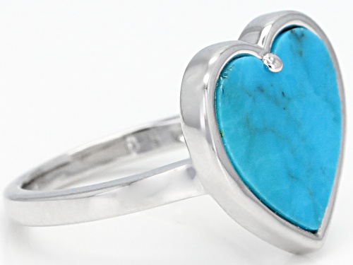 14mm Heart Shape Turquoise Solitaire Rhodium Over Sterling Silver Ring - Size 10