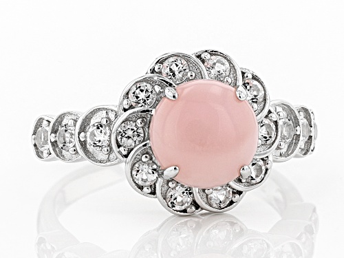 8mm Round Peruvian Pink Opal with .59ctw White Topaz Rhodium Over Sterling Silver Ring - Size 12
